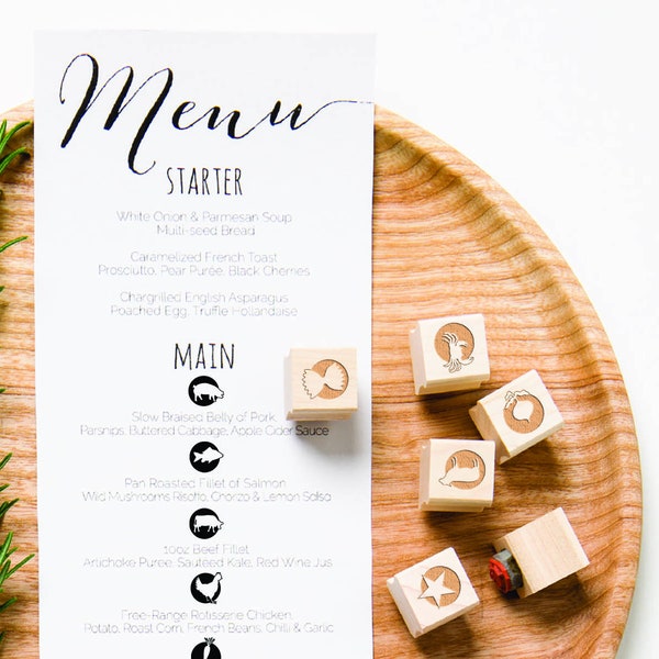 Meal Choice Stamps, Mini Menu Stamp, Food Stamp, Menu Icon Rubber Stamp, Menu Stamp, Menu Icon Stamp, Wedding Stamps, Icon Stamps (SFOOD103)