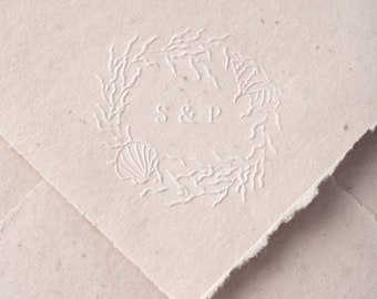 Coastal Initial Embosser Stamp, Initials Embossing Seal, Sea Wreath Monogram Embosser Seal, Personalized Embosser, Wedding Embosser EMONO146