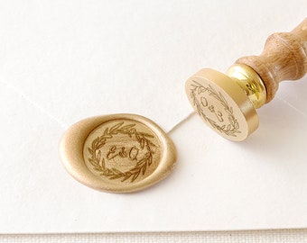 Wreath Seal Stamp, Custom Wax Seal, Custom Seal, RSVP Wax Seal Stamp, Custom Wedding Stamp, Envelope Seal, Wedding Wax Stamp, OLIVIA MONO122