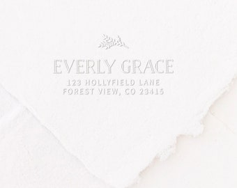 Laurel Engraved Address Embosser, Return Address Embossing Stamp, Holiday Card Seal, Botanical Seal Stamp, Housewarming Gift EVERLY EADDR109