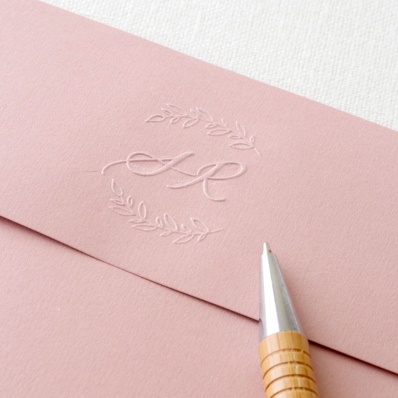 Laurel Monogram Embossing Stamp Custom Embossing Seal Etsy
