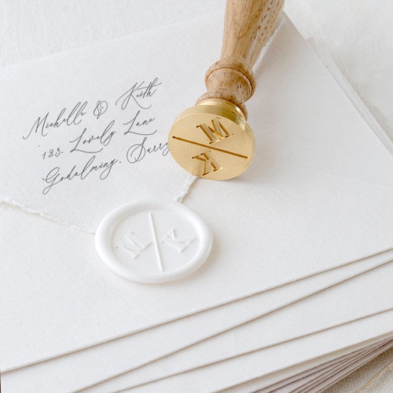 Custom Wax Seal Stamp Two Initials Date Wedding Gift Invitation  Personalized Art