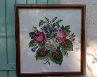 broderie/tableau de fleurs à points comptés