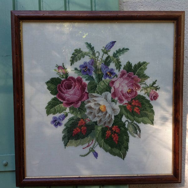 broderie/tableau de fleurs à points comptés