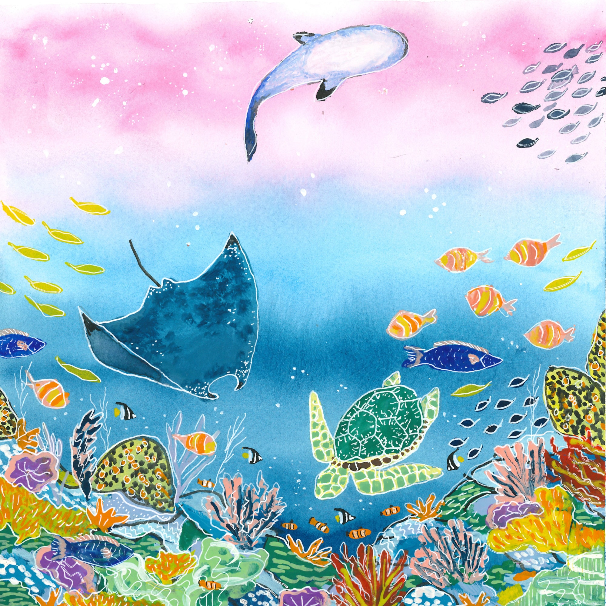 Underwater Ocean Art Print, Abstract Ocean Art, Pink Ocean, Beach House