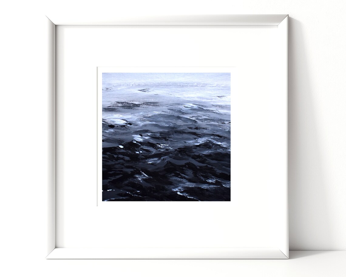 Abstract ocean painting original seascape black and white Etsy