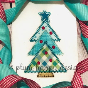 Julgranstrianglar sicksackapplikation med broderade ornament former triangel stjärncirkel trapetsform 3 storlekar maskinbroderidesign
