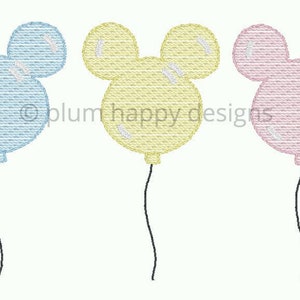 Mouse Balloon Birthday Party Children Park Fun Trio Vintage Bean Stitch Sketch Fill Embroidery Design 4 sizes