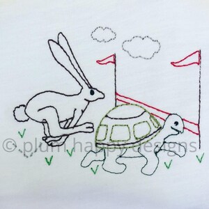 Tortoise and the Hare Fable Tale Story Race Slow Fast Winning Losing Vintage Embroidery Design