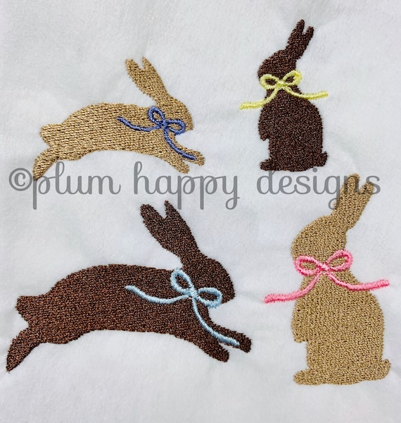 Mini Sitting and Jumping Hopping Bunnies Optional Bow Silhouette Fill In Stitch 2 sizes Girl Bunny Boy Bunny