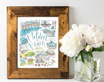 Holden Beach North Carolina Art Print | Holden Beach NC Illustration | Coastal North Carolina | Holden Beach Souvenir | Beach House Wall Art