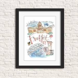 Frankfort, KY Print | Kentucky Gift Watercolor Art Print | 5x7 8x10 11x14 Customizable Handlettering Artwork