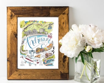 Anchorage Alaska Print – Watercolor City Artwork – Wall Art of Alaska Landmarks (5x7, 8x10, 11x14)