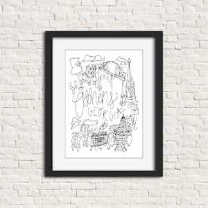 Athens GEORGIA Black and White Digital Download Art Print