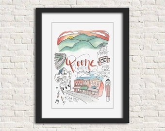 Boone, North Carolina Wall Art Watercolor Print | Birthday/Graduation/Wedding Gift Home Decor | Appalachian State Art | 5x7, 8x10 or 11x14