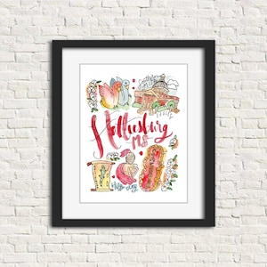 Hattiesburg, Mississippi MS Handlettered Watercolor Gift Wall Art Print 8x10 // Southern Mississsippi Hub City Saenger Zoo Swans Magnolia