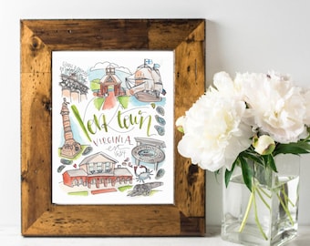 Yorktown Virginia Art Print | Yorktown VA Illustration | Historic Virginia Coastal Art | Yorktown Beach Wall Art | Virginia Souvenir Gift
