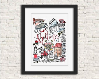 Baltimore, Maryland Wall Art Watercolor Print | Birthday/Graduation/Wedding Gift Home Decor | Knob Hill Aquarium Art | 5x7, 8x10 or 11x14