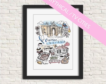 Pawnee, IN Parks and Rec Indiana City Watercolor Illustration Wall Art Print Gift 8x10 or 11x14 // Leslie Knope Ron Swanson Galentines Parks