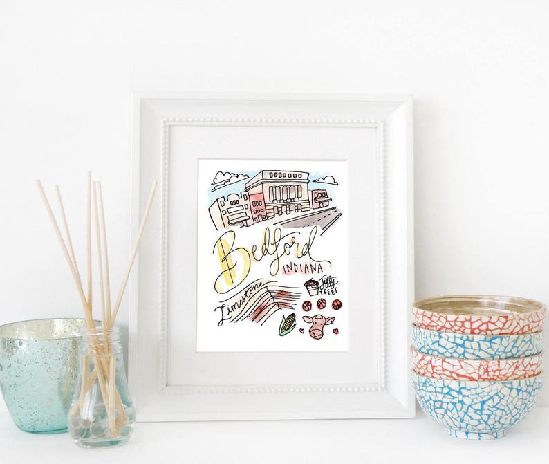 a cow basketball corn and jiffy treet Bedford limestone Indiana Print 8 x 10 Watercolor the square