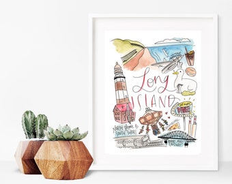 Long Island, NY Art Print | Wall Art Watercolor Art Print | North Shore South Shore Montauk