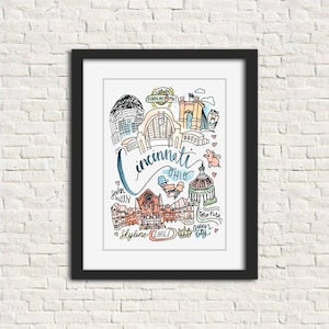 Cincinnati, Ohio Wall Art Watercolor Print | Birthday/Graduation/Wedding Gift Home Decor | Skyline Chili Painting | 5x7, 8x10 or 11x14