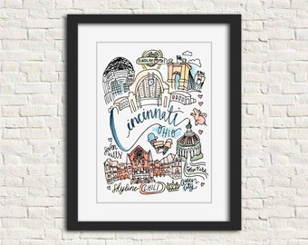 Cincinnati, Ohio Wall Art Watercolor Print | Birthday/Graduation/Wedding Gift Home Decor | Skyline Chili Painting | 5x7, 8x10 or 11x14