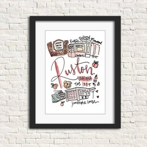 Ruston, LA Print | Louisiana Artwork Watercolor Hometown | 5x7 8x10 11x14 Gift Graduation Artwork