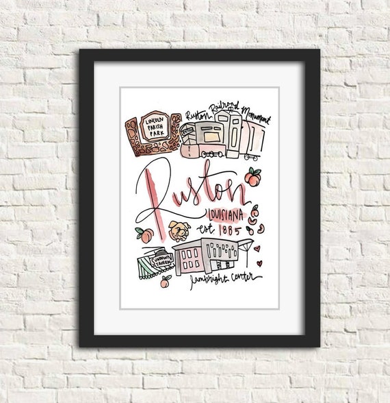 Ruston, LA Print | Louisiana Artwork Watercolor Hometown | 5x7 8x10 11x14 Gift Graduation Artwork