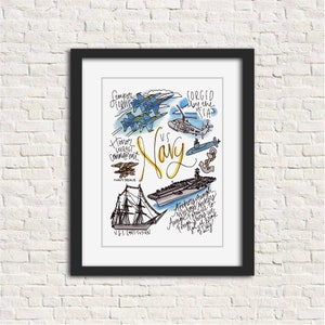 Navy Art Print | Military Branch Veteran Navy Wife Art Gift | 5x7 8x10 11x14 Customizable Watercolor Artwork