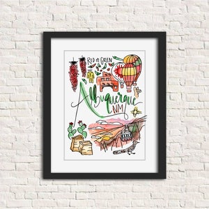 Albuquerque, New Mexico Chile Sandia Watercolor Handlettered Gift Home Decor Wall Art 8x10 Print