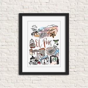 El Paso, TX Print | Texas Watercolor Artwork Customizable | 5x7 8x10 11x14