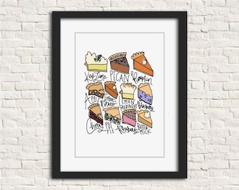 Pie Slices Digital Download Print-at-Home Artwork | Full Color Dessert Artwork Kitchen