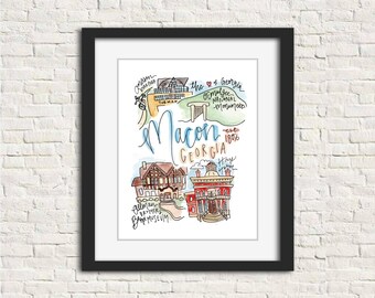 Macon, Georgia Wall Art Watercolor Print | Birthday/Graduation/Wedding Gift Home Decor | 8x10 inches | Allman Brothers Watercolor Gift