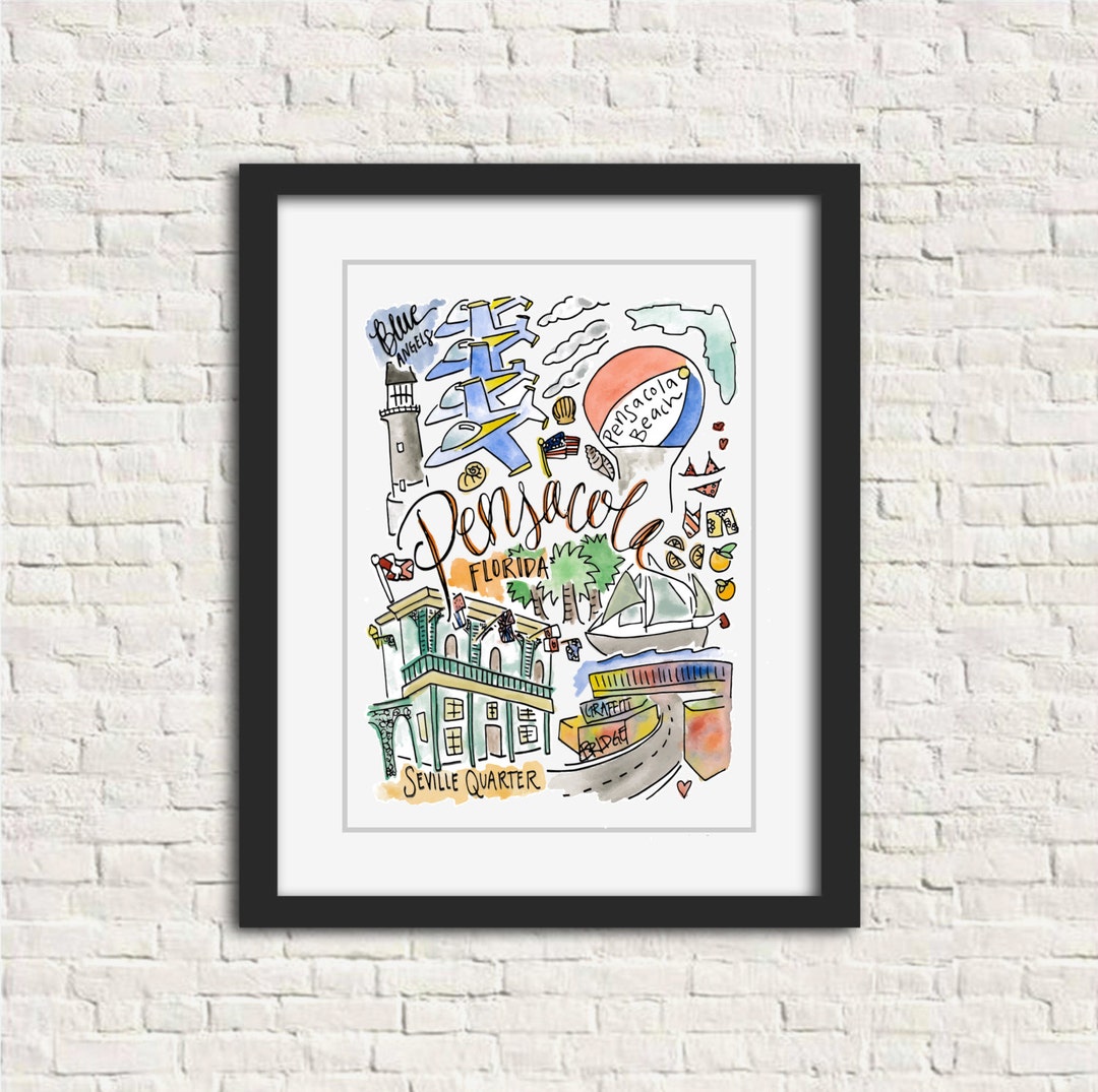 Pensacola, Florida Wall Art Watercolor Print Birthday/graduation