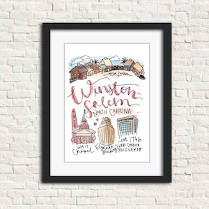 Winston-Salem, North Carolina NC Watercolor Wall Art Print Gift 8x10 in // Old Salem Wait Chapel RJR TOB Reynolds Building Urbs Condita