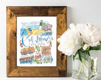 Oak Island NC Print | 5x7 8x10 or 11x14 | Watercolor Artwork Print