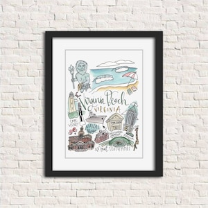 Virginia Beach, Virginia Print | Artwork Watercolor Art Print | 5x7 8x10 11x14 | Customizable Handlettered Artwork