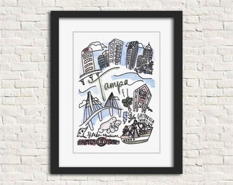 Tampa, FL Print | Florida Buccaneers | 5x7 8x10 11x14 | Watercolor Graduation Birthday Artwork Gift