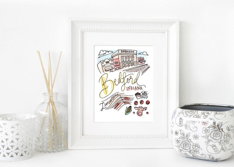 a cow basketball corn and jiffy treet Bedford limestone Indiana Print 8 x 10 Watercolor the square