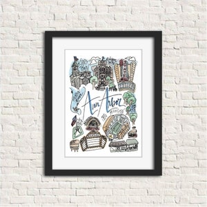 Ann Arbor, MI Print | Michigan Watercolor Wall Art Print | Personalizable Customizable 5x7 8x10 11x14