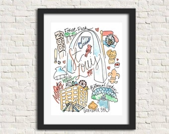 St. Louis, Missouri STL MO City Illustration Wall Art Print Gift 8x10 // Forest Park Zoo Science Center City Museum Botanical Gooey Butter