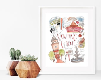 Bowling Green, KY Print | Kentucky Wall Art Print Watercolor | 5x7 8x10 11x14 Personalizable Customizable