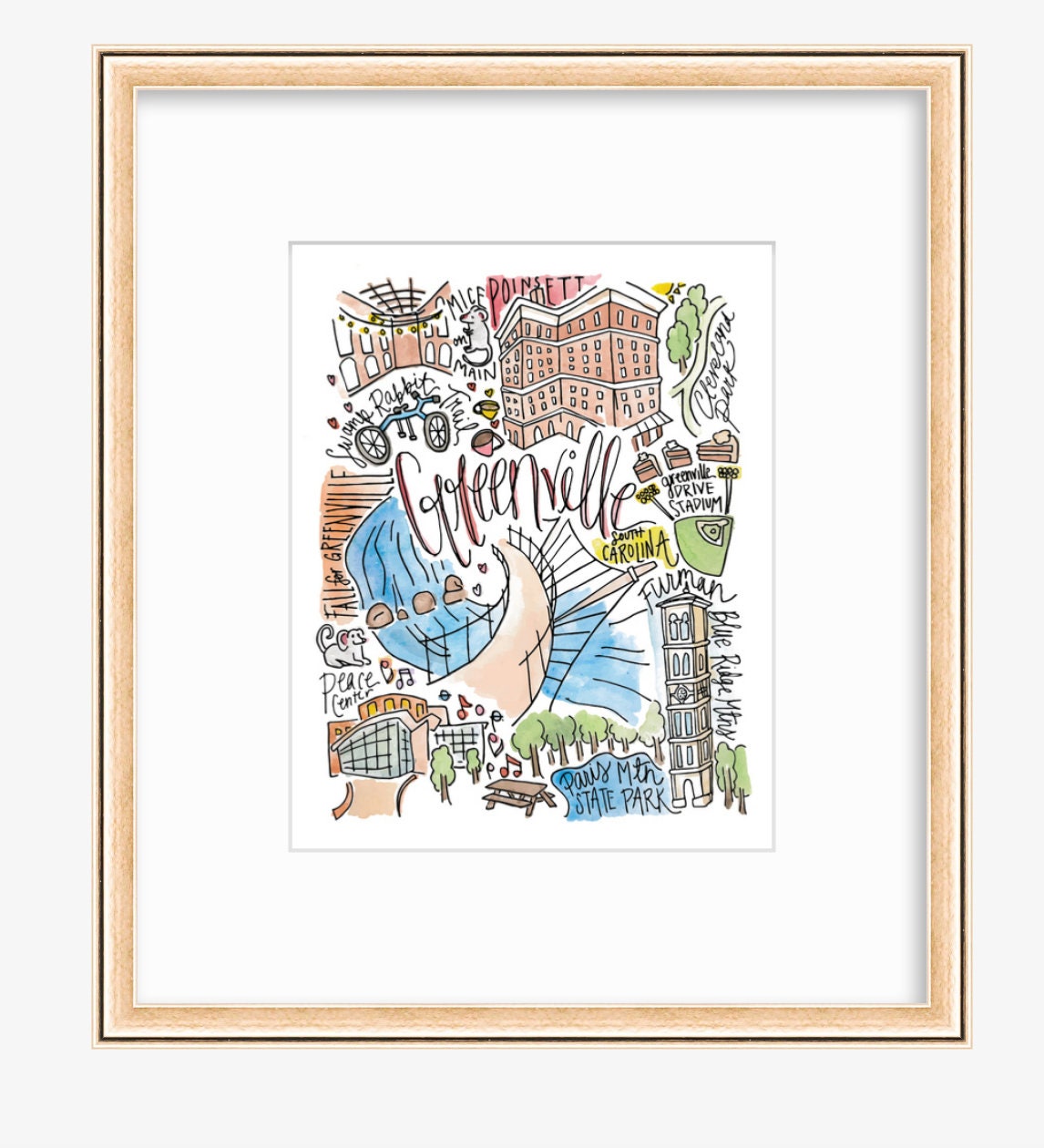 Greenville South Carolina Wall Art City Watercolor Etsy