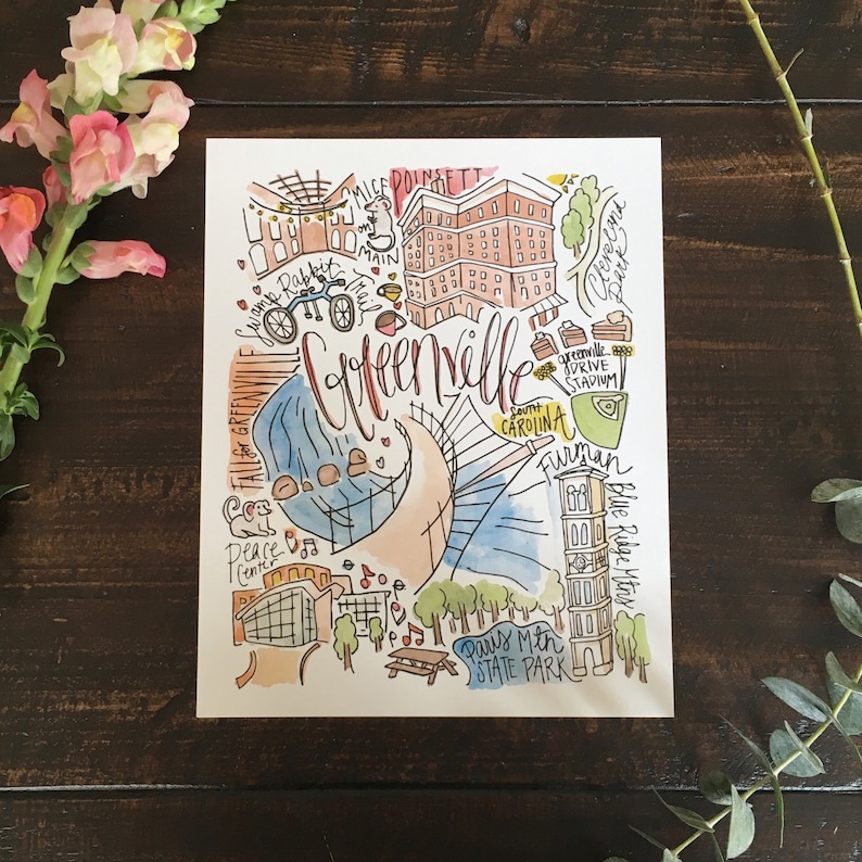 Greenville South Carolina Wall Art City Watercolor Etsy