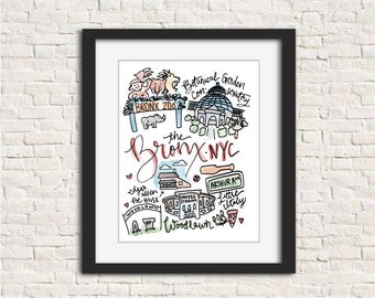 The Bronx, New York City NYC Watercolor Wall Art Print Gift 8x10 // borough art print wall art gift Bronx