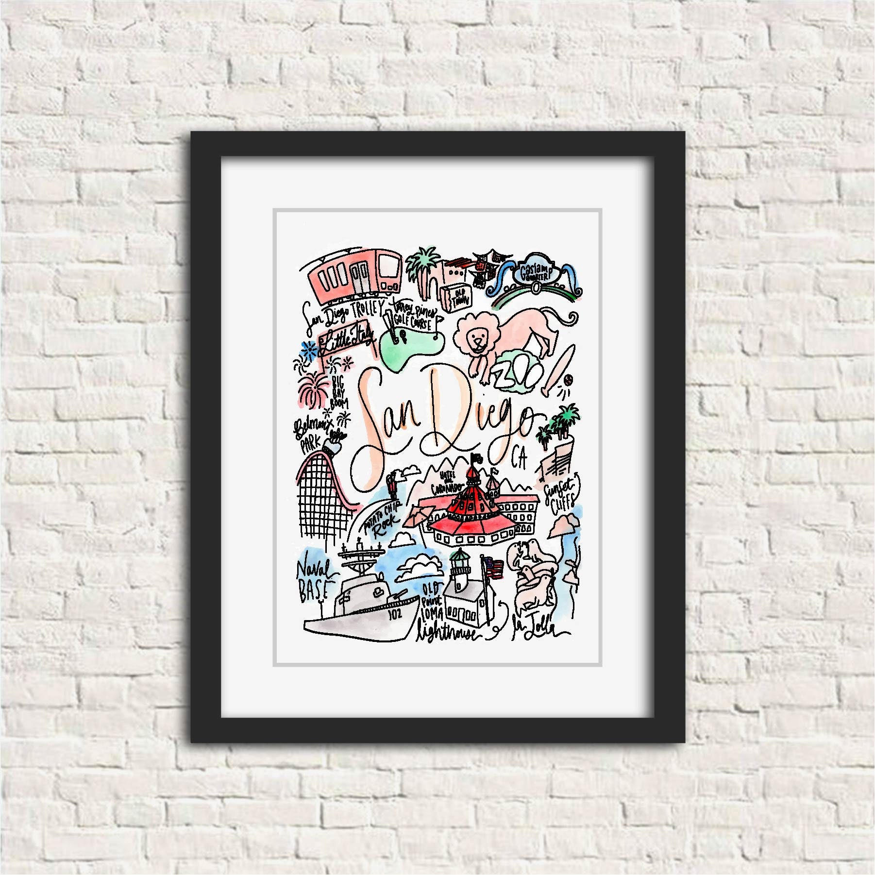 San Diego CA California Wall Art Watercolor Print Gift 8x10 Etsy