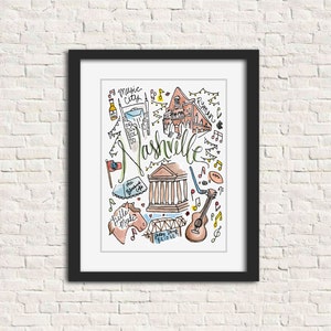 Nashville, Tennessee TN acuarela ilustración arte impresión regalo / Music City Gulch 12 South Ryman Belle Meade Bluebird Cafe / Personalizable