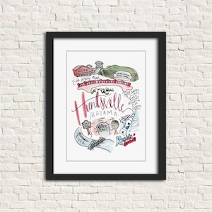Huntsville, Alabama AL Watercolor Handlettered Wall Art Print 8x10 in. // Big Spring Montesano State Park Lowe Mill Tennessee River Rosie&#39;s