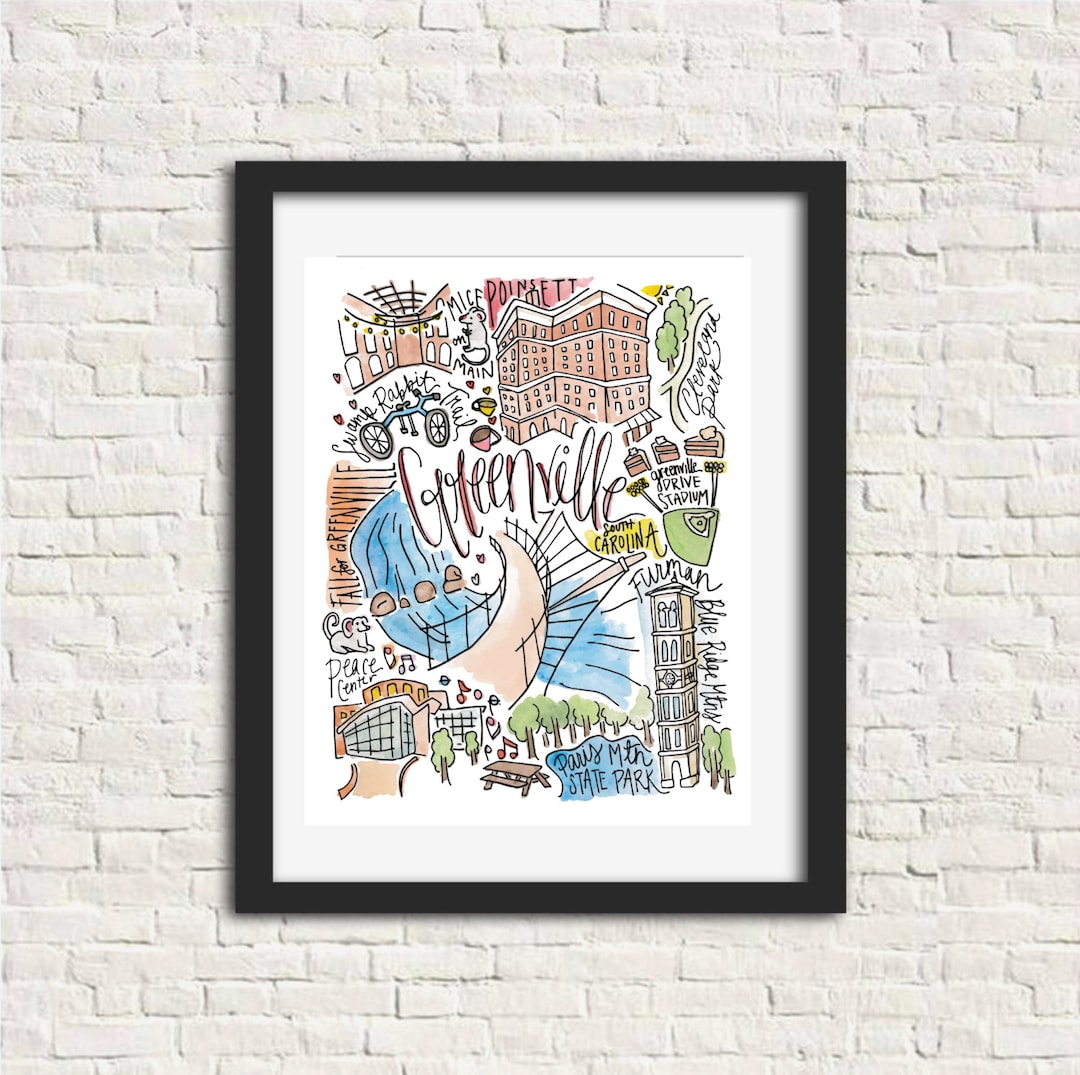 Greenville, Caroline du Sud Art mural ville aquarelle avec lettre